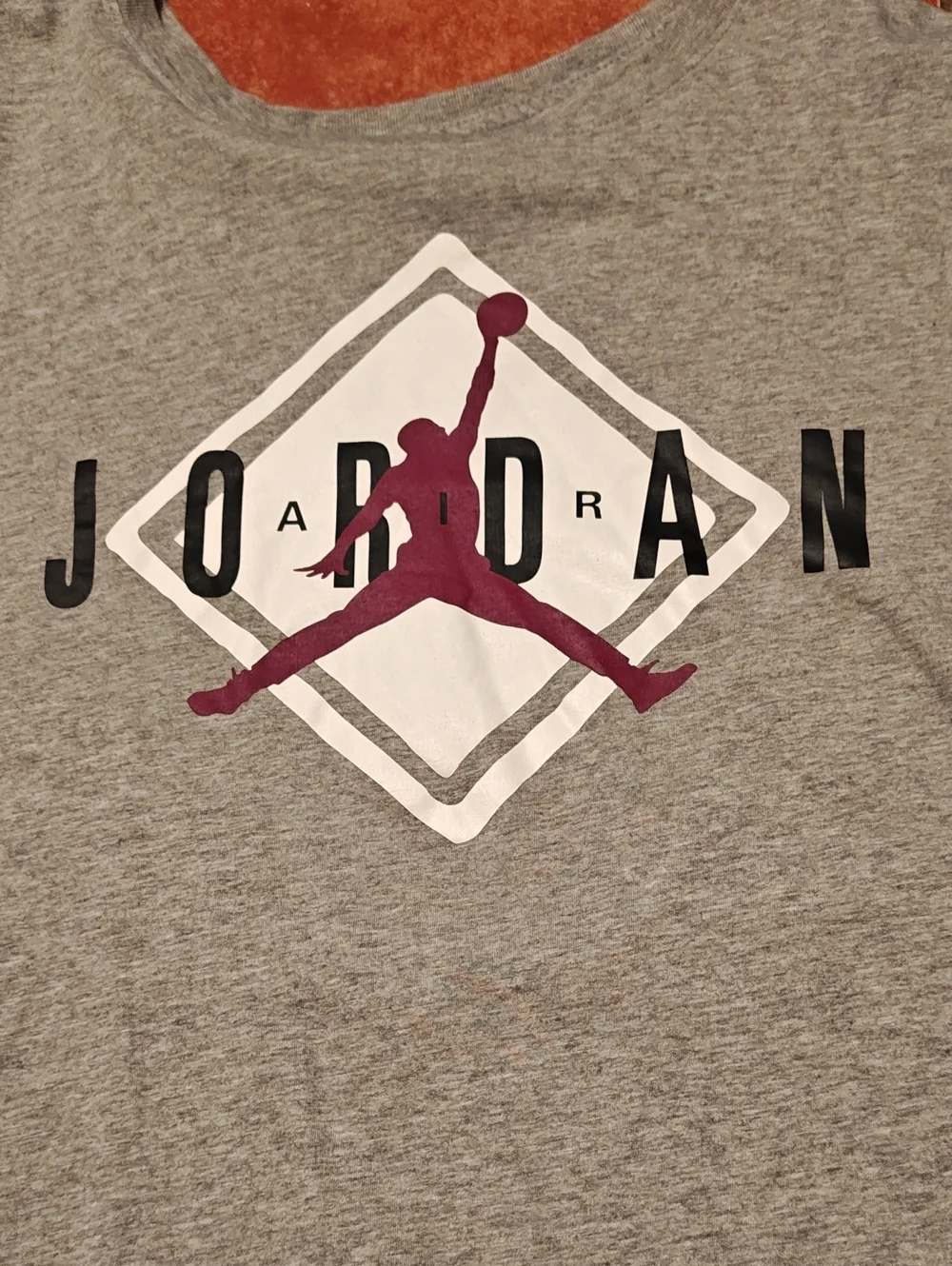 Jordan Men’s Light Gray Short Sleeve Tee with Maroon Jumpman Logo